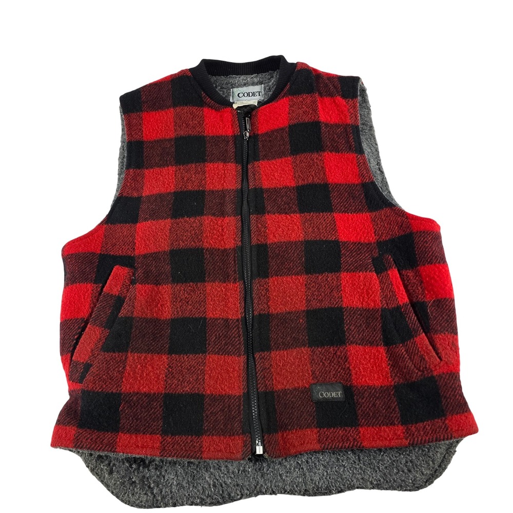 Codet Mens Buffalo Plaid Wool Blend Fleece Lined Zip Vest Red Black 642R M